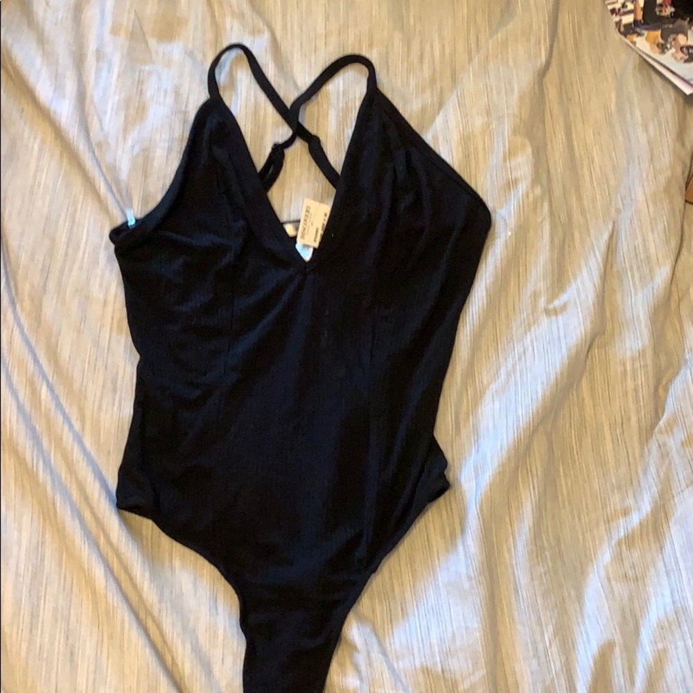 Black Deep V Bodysuit